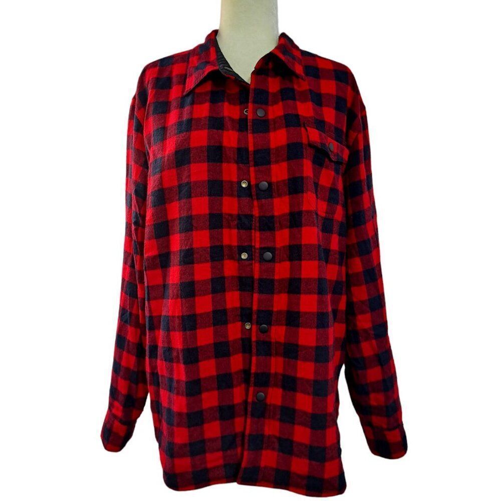 Lands' End Men's Large Buffalo Plaid Red Longs Sleeves Shirt Shacket Reversable